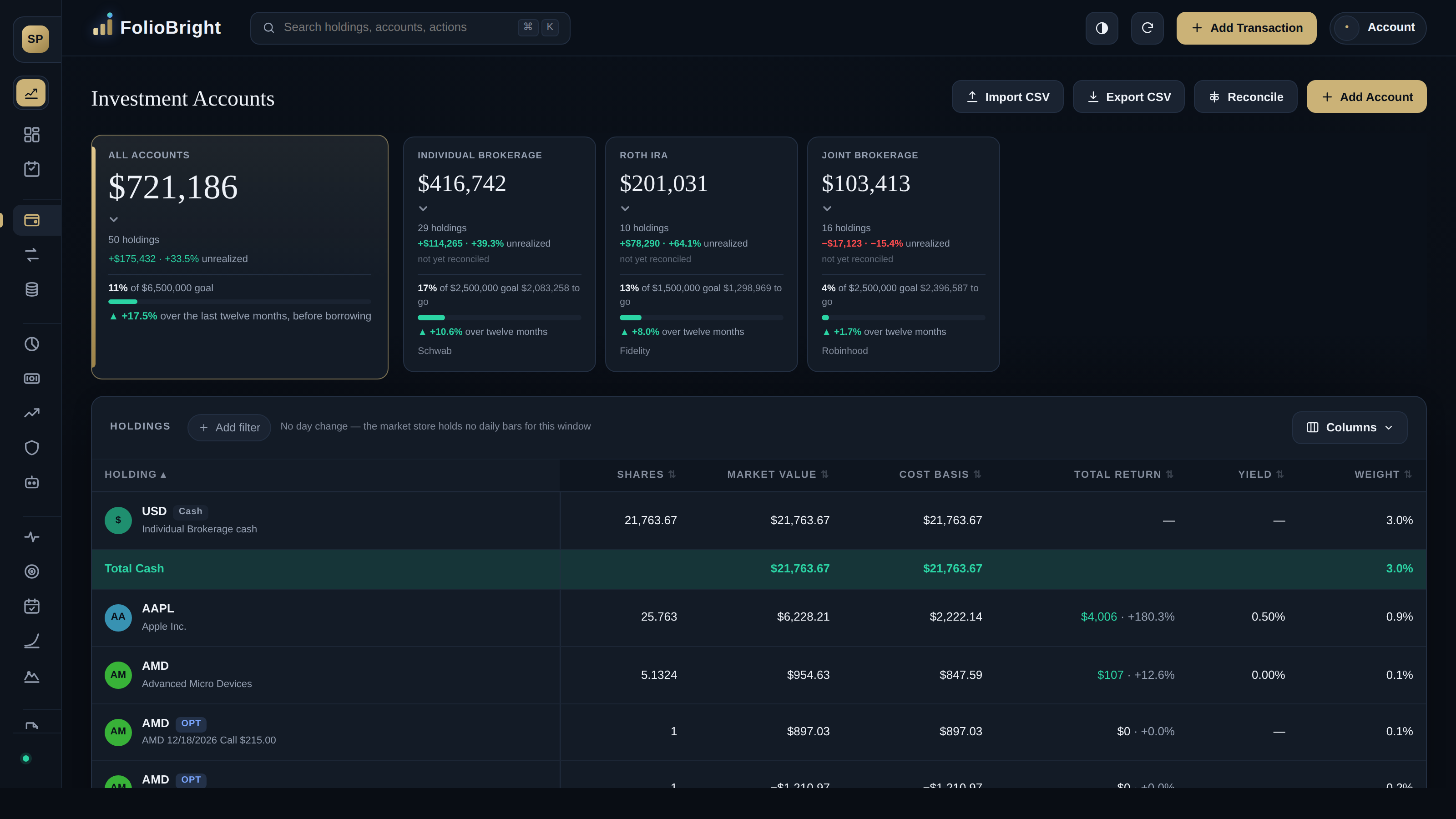 FolioBright investment accounts