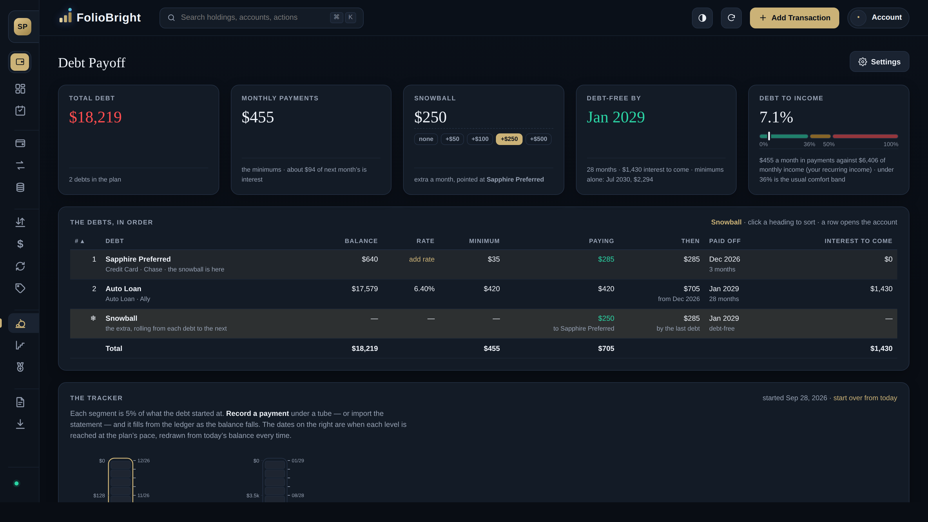 FolioBright debt payoff