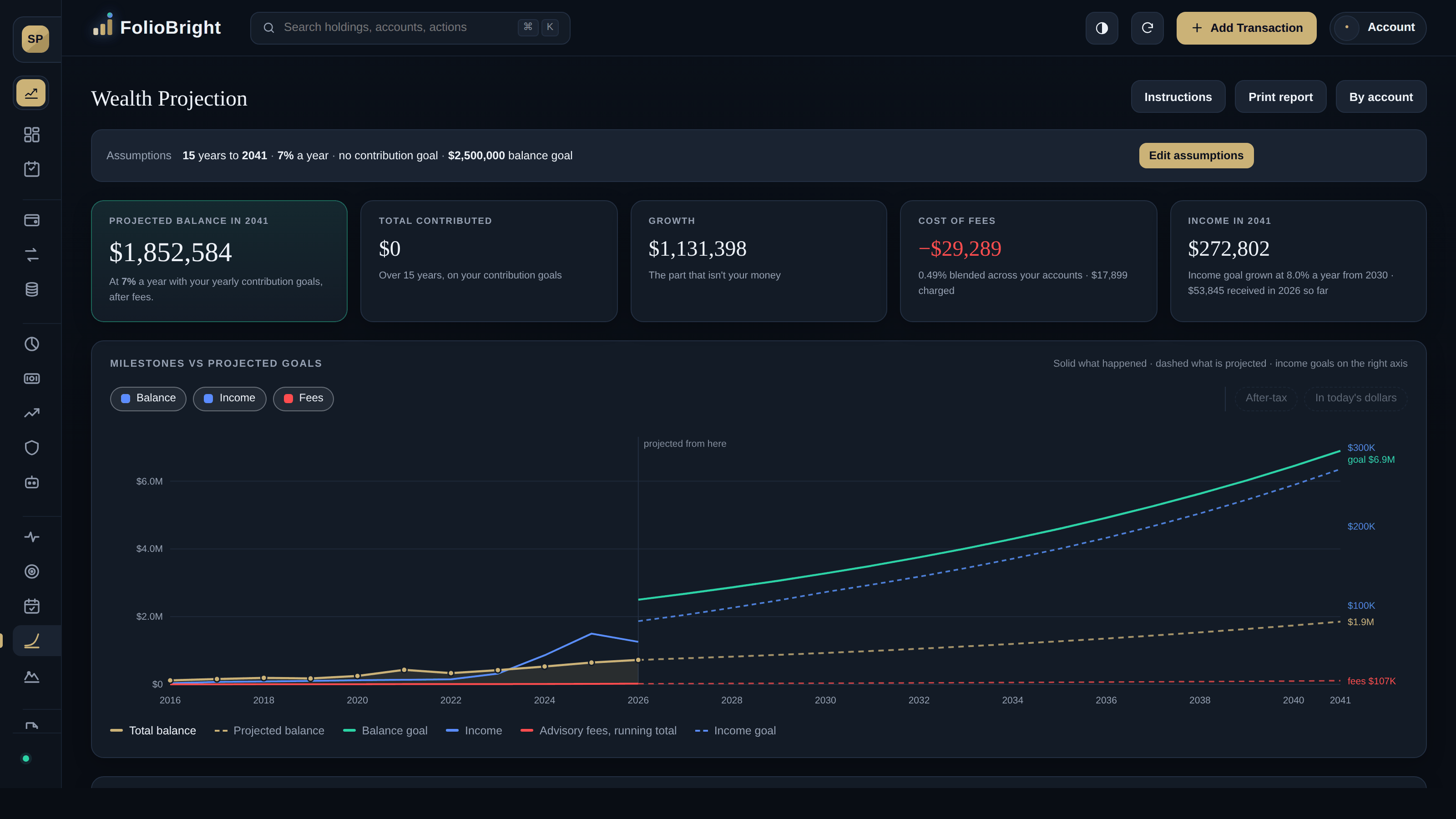 FolioBright wealth projection